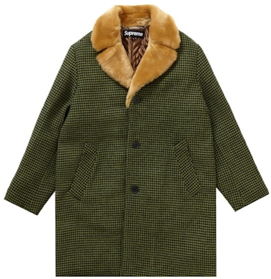 Supreme Fur Collar Car Coat Green Houndstooth Buy Supreme Fur Collar Car Coat Green Houndstooth
