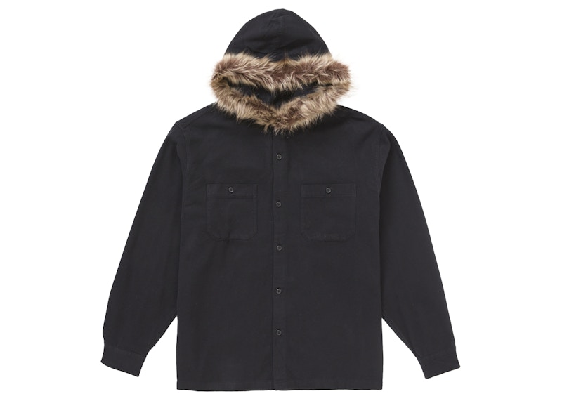 Supreme Fur Trim Flannel Hooded Shirt Black