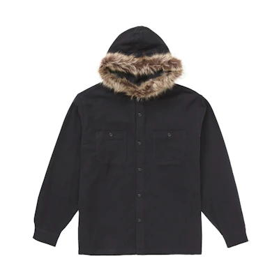 Supreme Fur Trim Flannel Hooded Shirt Black