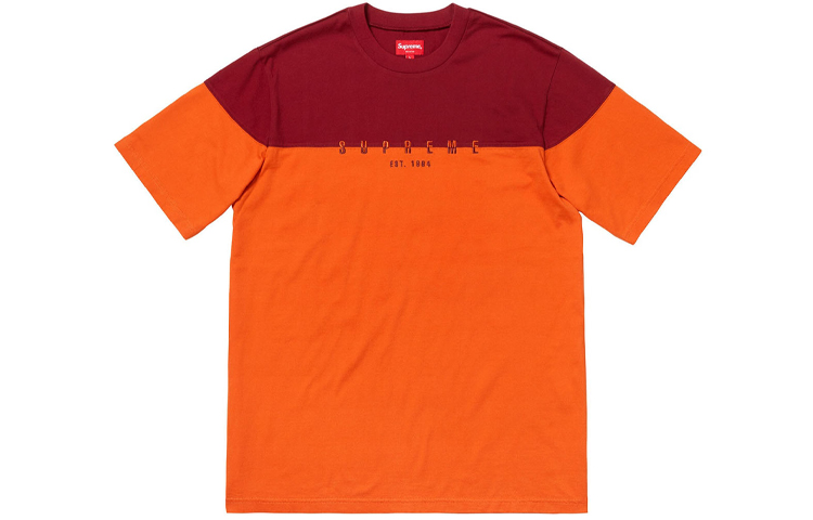 Supreme FW18 Split Logo S/S Top Orange Embroidered Tee Unisex Trendy Streetwear SUP-FW18-274