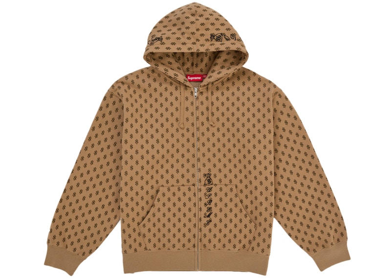 Supreme God Over Money Zip Up Hooded Sweatshirt Brown