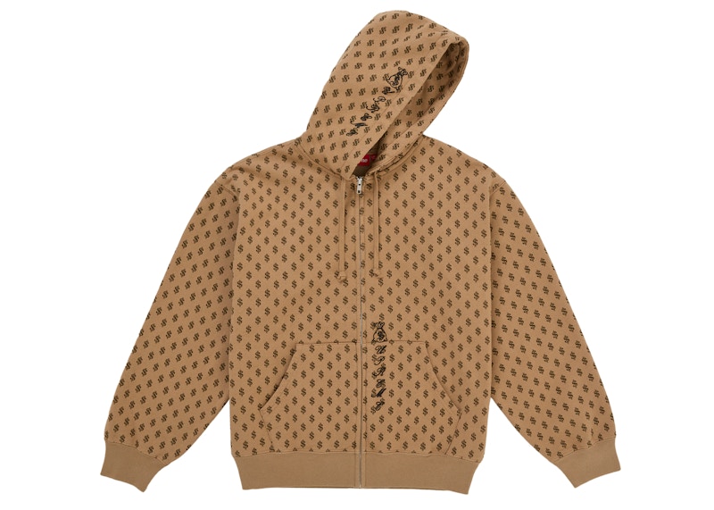 Order Supreme God Over Money Zip Up Hooded Sweatshirt Brown