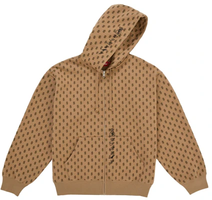 Supreme God Over Money Zip Up Hooded Sweatshirt Brown Order Supreme God Over Money Zip Up Hooded Sweatshirt Brown