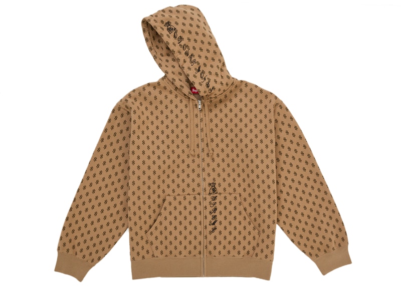 Lookbook Supreme God Over Money Zip Up Hooded Sweatshirt Brown