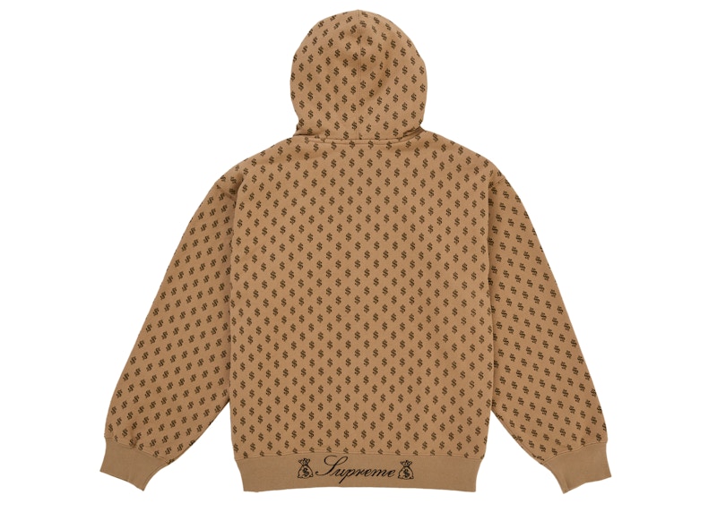 Shop Supreme God Over Money Zip Up Hooded Sweatshirt Brown