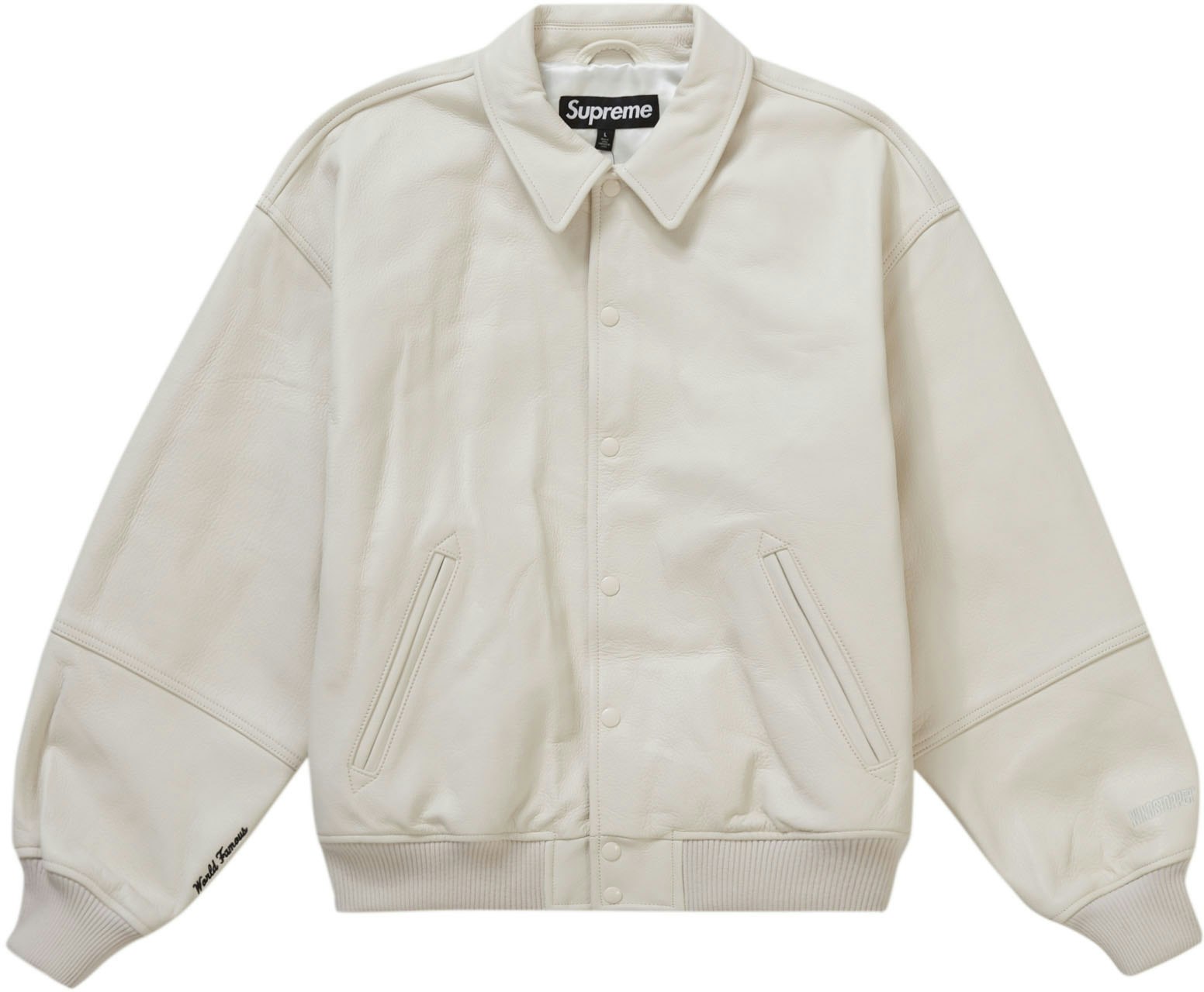 Supreme Gore‑Tex Infinium WINDSTOPPER Leather Varsity Jacket White