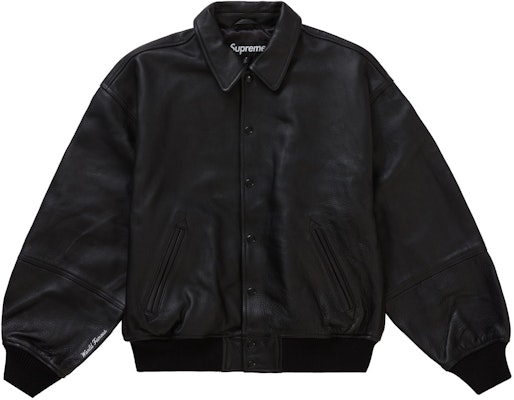Supreme Gore‑Tex Infinium WINDSTOPPER Leather Varsity Jacket Black