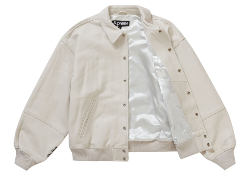 Order Supreme Gore-Tex Infinium WINDSTOPPER Leather Varsity Jacket White