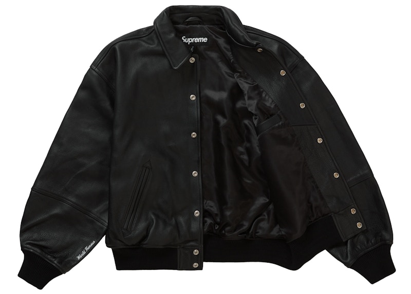 Supreme GTX Infinium WINDSTOPPER Leather Varsity Jacket Black 圖 2