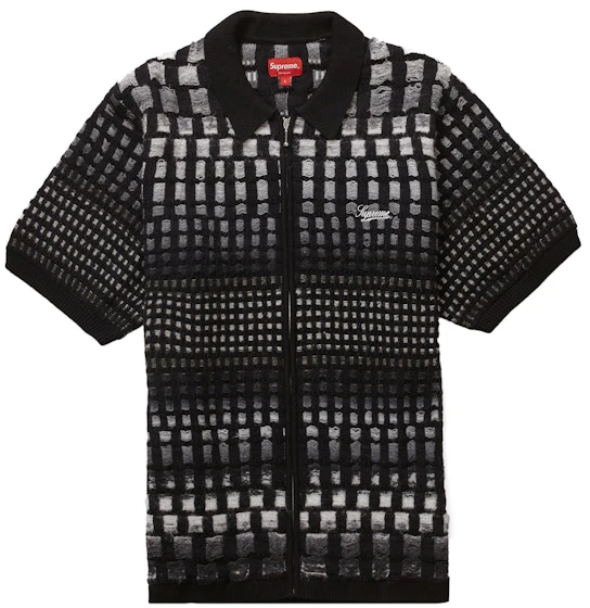 supreme-gradient-grid-zip-up-polo-black