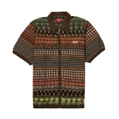 Supreme Gradient Grid Zip Up Polo Brown