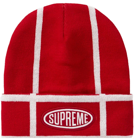 supreme-grid-beanie-red
