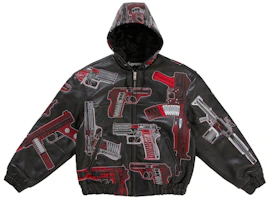 Supreme Guns Embroidered Hooded Leather Jacket Black Supreme Guns Embroidered Hooded Leather Jacket Black