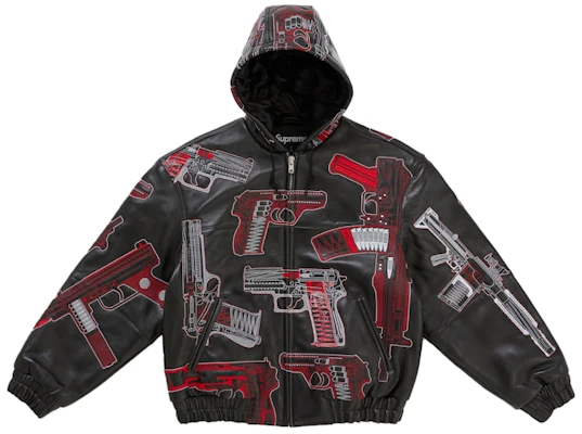 Supreme 枪支刺绣连帽皮夹克 黑色 Buy Supreme 枪支刺绣连帽皮夹克 黑色