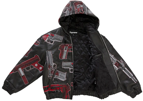 Supreme 枪支刺绣连帽皮夹克 黑色 Order Supreme 枪支刺绣连帽皮夹克 黑色