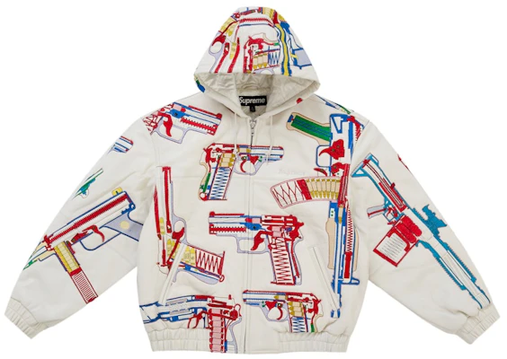 Supreme Guns Embroidered Hooded Leather Jacket White Buy Supreme Guns Embroidered Hooded Leather Jacket White