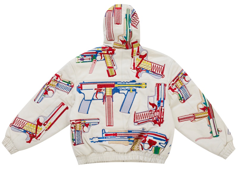 Lookbook Supreme Guns Embroidered Hooded Leather Jacket White