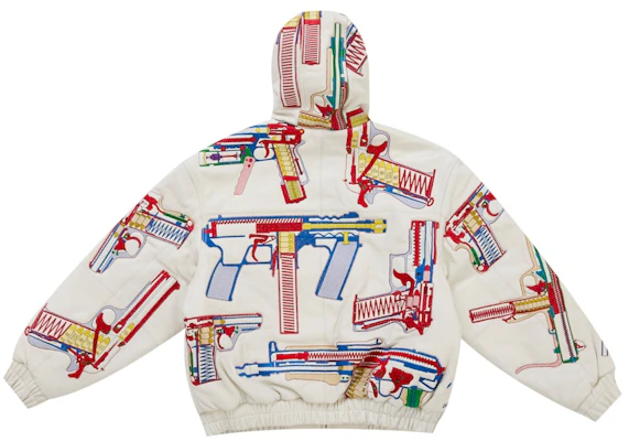 Supreme Guns Embroidered Hooded Leather Jacket White Lookbook Supreme Guns Embroidered Hooded Leather Jacket White