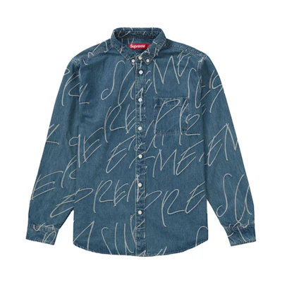Supreme Handwriting Jacquard Denim Shirt Washed Indigo