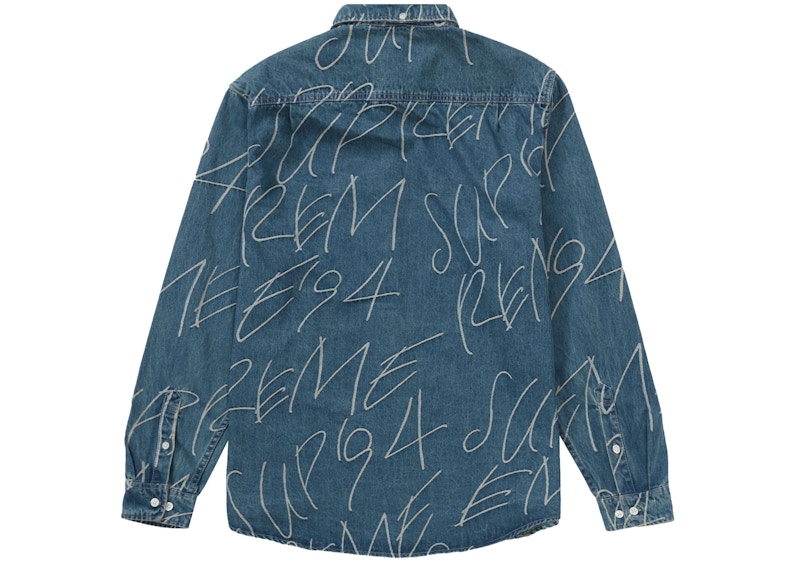 Supreme Handwriting Jacquard Denim Shirt Washed Indigo 圖 2