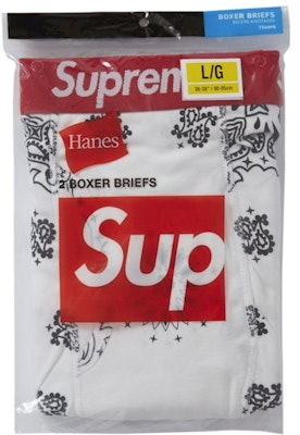 Supreme Hanes Bandana Boxer Briefs (2 Pack) White Order Supreme Hanes Bandana Boxer Briefs (2 Pack) White