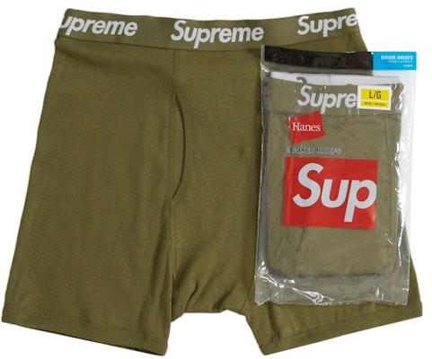 Supreme Hanes Boxer Briefs (2 Pack) Olive Order Supreme Hanes Boxer Briefs (2 Pack) Olive