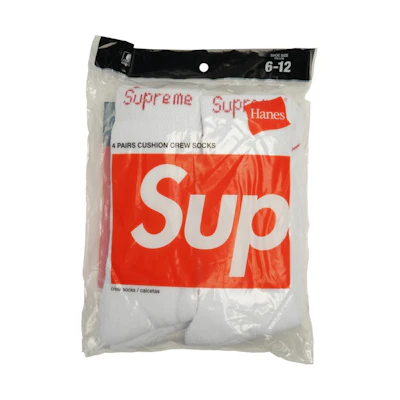 Supreme Hanes Crew (4 Pack) Socks White