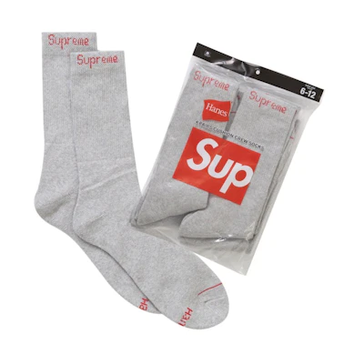 Supreme Hanes Crew Socks (4 Pack) Heather Grey