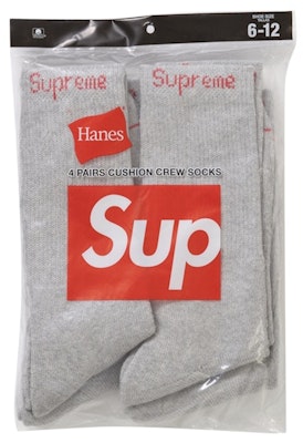 Supreme Hanes Crew Socks (4 Pack) Heather Grey Lookbook Supreme Hanes Crew Socks (4 Pack) Heather Grey