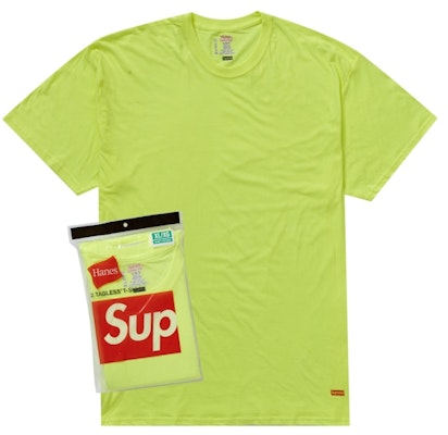 Supreme Hanes Tagless Tees (2 Pack) Flourescent Yellow Buy Supreme Hanes Tagless Tees (2 Pack) Flourescent Yellow