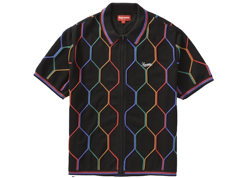 Supreme Hex Zip Up Polo Black