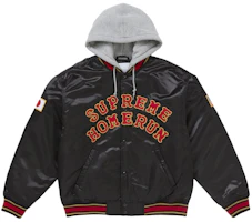 Supreme Homerun Satin Hooded Varsity Jacket Black Supreme Homerun Satin Hooded Varsity Jacket Black