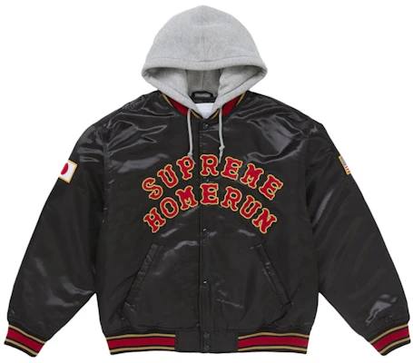 Supreme Homerun Satin Hooded Varsity Jacket Hitam Buy Supreme Homerun Satin Hooded Varsity Jacket Hitam