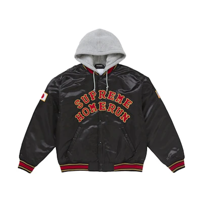 Supreme Homerun Satin Hooded Varsity Jacket Black