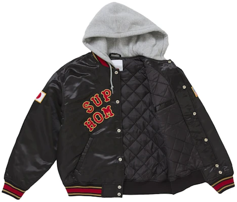 Supreme Homerun Satin Hooded Varsity Jacket Hitam Order Supreme Homerun Satin Hooded Varsity Jacket Hitam