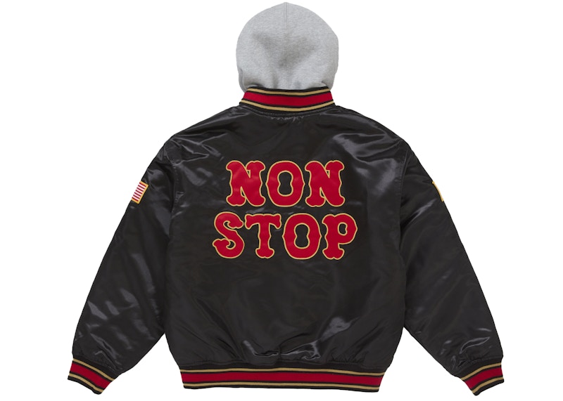 Supreme Homerun Satin Hooded Varsity Jacket Black 圖 3