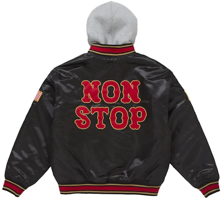 Supreme Homerun Satin Hooded Varsity Jacket Hitam Lookbook Supreme Homerun Satin Hooded Varsity Jacket Hitam