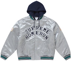Supreme Homerun Satin Hooded Varsity Jacket Silver Supreme Homerun Satin Hooded Varsity Jacket Silver