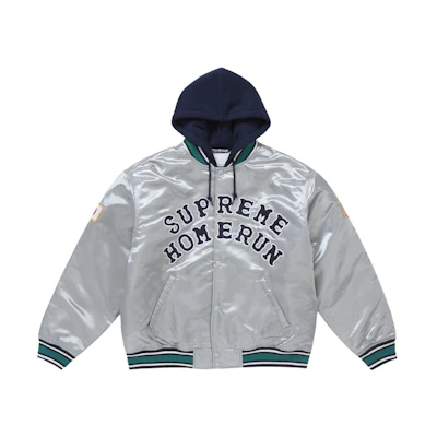 Supreme Homerun Satin Hooded Varsity Jacket Silver