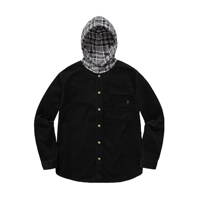 Supreme Hooded Color Blocked Corduroy Shirt Black