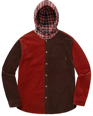 Supreme Hooded Color Blocked Corduroy Shirt Red Order Supreme Hooded Color Blocked Corduroy Shirt Red