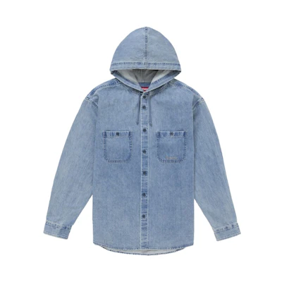 Supreme Hooded Denim Shirt Blue