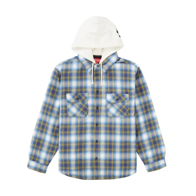 Supreme Hooded Flannel Zip Up Shirt Blue