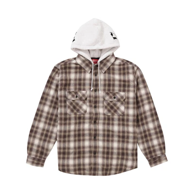 Supreme Hooded Flannel Zip Up Shirt Brown