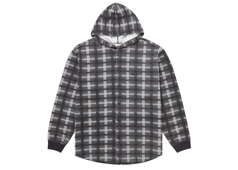 Supreme Hooded Plaid Knit Shirt Black