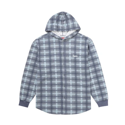 Supreme Hooded Plaid Knit Shirt Blue
