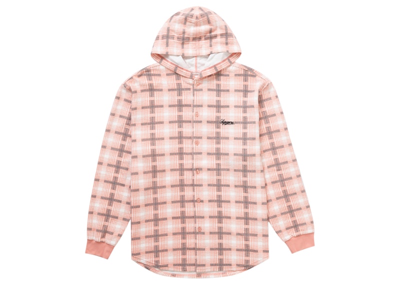 Supreme Hooded Plaid Knit Shirt Pink