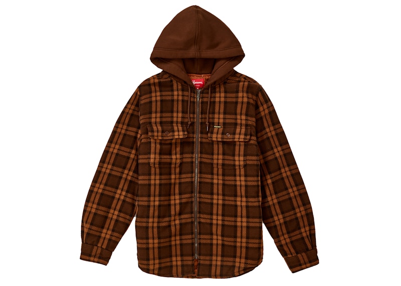 Buy Supreme Hooded Plaid Work Shirt Brown