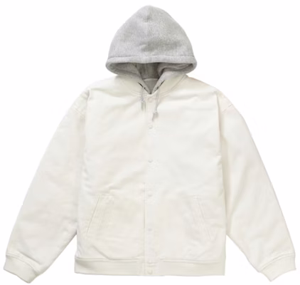 Chaqueta Varsity de Sarga con Capucha Supreme Blanca Buy Chaqueta Varsity de Sarga con Capucha Supreme Blanca