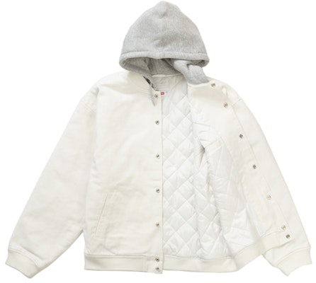 Chaqueta Varsity de Sarga con Capucha Supreme Blanca Order Chaqueta Varsity de Sarga con Capucha Supreme Blanca